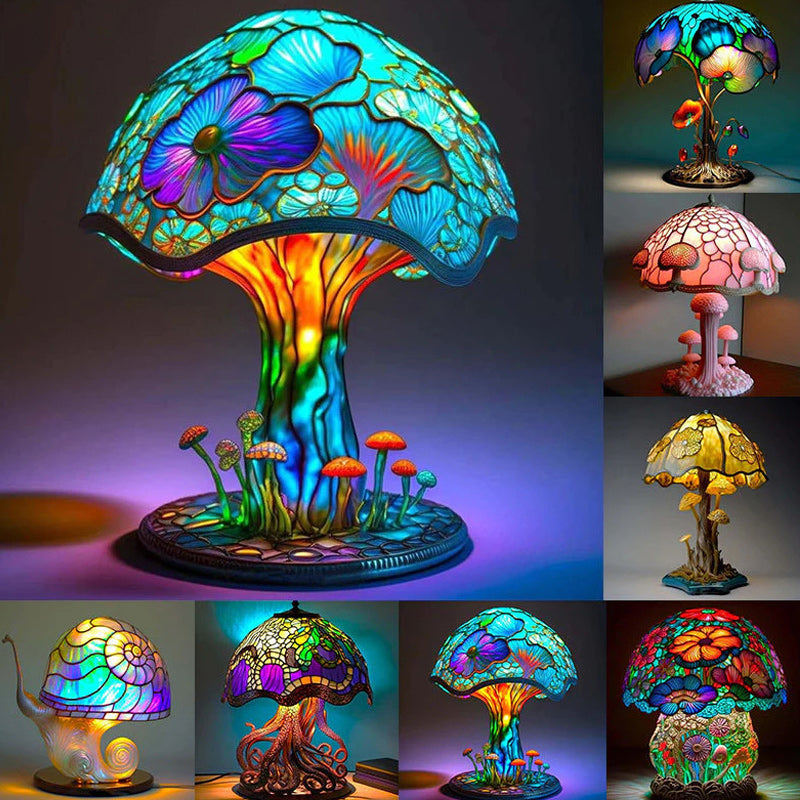 Tischlampe aus Buntglas-Pflanzenserie