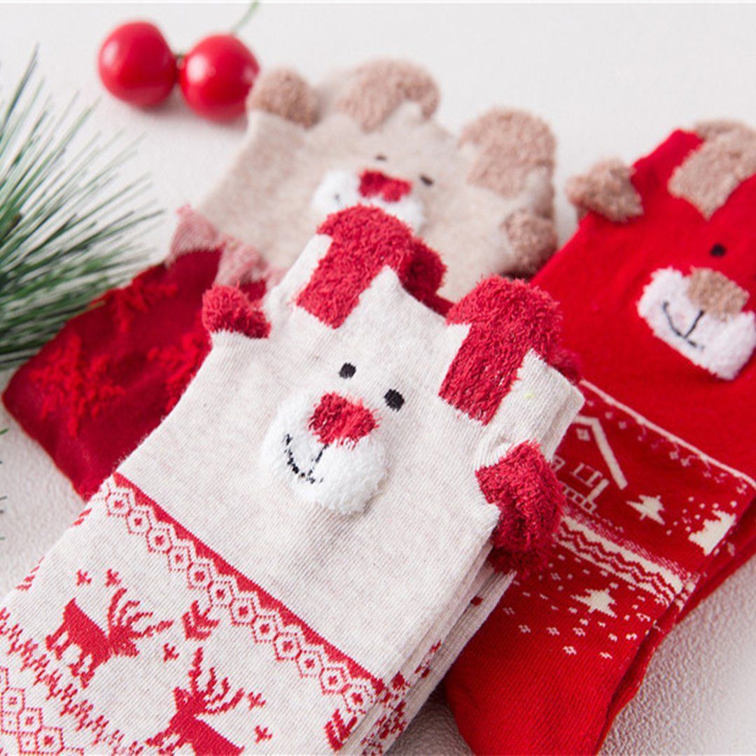 Weihnachts-Comic-Muster Socken, 3 Paare