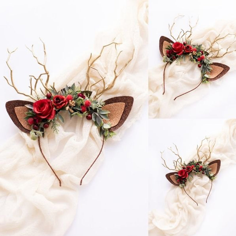 Weihnachtsstirnband in Rentierform mit Kunstblumen